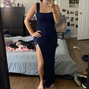 Navy box cut maxi dress